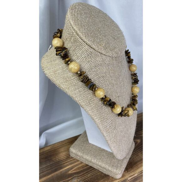 Vintage Tigers Eye Chip & Agate Beaded Necklace 17” L - Picture 3 of 8